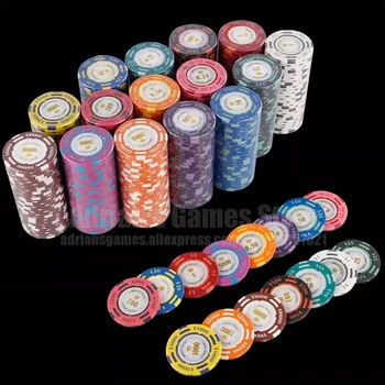 100PCS Monte Carlo Fichas de Poker Set de Juego de azar de Casino de Token de 14g de Arcilla Con Núcleo de Acero