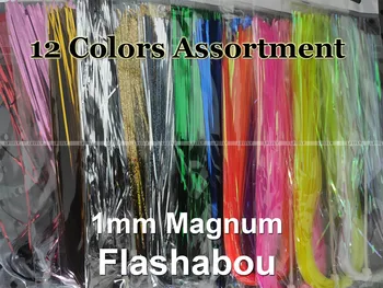 12 Colores, 12 unidades Magnum Flashabou, 1 mm de Oropel, Volar atado Jig Señuelo