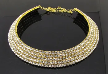 2017 Promoción Top de la Moda Clásica de Pares de las Mujeres Ronda Collares Collier Maxi Collar de 5 filas de Diamante de Cristal Collar de Gargantilla