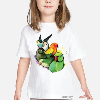 2020 de la venta caliente de la acuarela Cockatiels impresión de aves camiseta para chicas harajuku camisa linda niños ropa de verano de moda tops para niñas