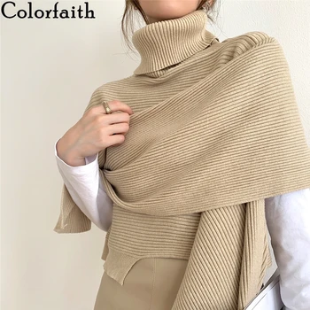 Colorfaith Nueva 2020 Otoño Invierno de las Mujeres Suéter de Cuello alto de Estilo coreano Irregular Chal tejido Vintage Elegante Señora Superior SW6092