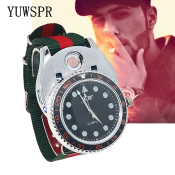 Hombres reloj más Ligero Relojes de cuarzo Militar de Carga USB deportes Casual relojes de Pulsera a prueba de viento Encendedor de Cigarrillos del reloj de los hombres ZH320