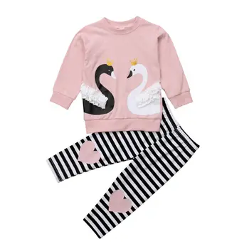 La moda de las Niñas de Bebé de Cisne Traje de la parte Superior de la camiseta+Pantalones Conjunto de Niño de Otoño de Chándal de Niños Niñas juego de Ropa de