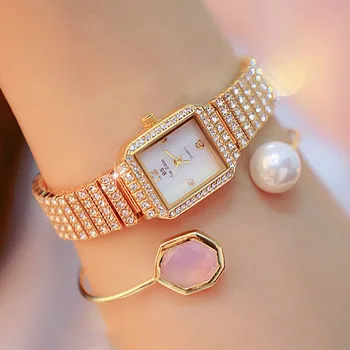 Las Mujeres de lujo de los Relojes de las Señoras del Diamante Reloj de Pulsera de Mujer de Oro Rosa de Plata Vestido de reloj de diamantes de imitación Pulsera relojes de Pulsera whatches