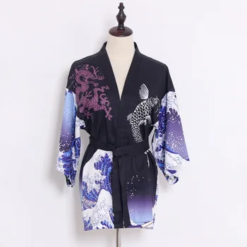 Los Peces De La Onda De Impresión Japonés Kimono Con Cinturón De Streetwear Cardigan Haori Harajuku Traje Ropa Japonesa Yukata Las Mujeres De Los Hombres De La Chaqueta De Tops