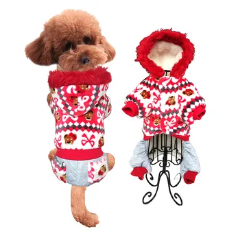 Mascotas ropa caliente del invierno a corto hilo cachorro abrigo de invierno de la moda con capucha patrón deer S-XL cómodo suave perro chaqueta de perro de la ropa
