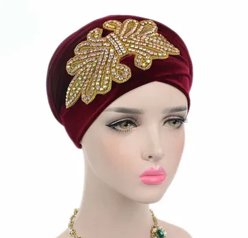 Nueva moda mujer hermosa Adornada de Cristal de la Joyería Extra Larga de Terciopelo Turbante Hiyab Pañuelo en la Cabeza la Cabeza se Envuelve Turbante