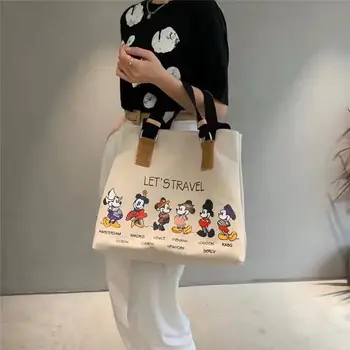 Nuevo de Disney coreano bolsa de lona de gran capacidad de la bolsa de Mickey mouse mujeres de la moda de impresión de hombro diagonal de la mochila