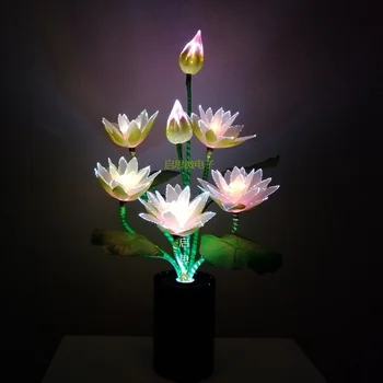 Nuevo Estilo de las 7 cabezas de la flor-Led luces de Loto de la luz de buda de la lámpara de las Fo de la lámpara de la Novedad artística de fibra óptica de la flor