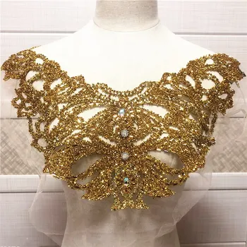 Nuevo Oro y la plata de doble cara de novia bordado de cristal de diamante de imitación collar de collar de apliques n