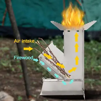 Portátil Plegable de Acero Inoxidable con Mochila Cohete de la Estufa al aire libre de la Estufa de Leña de Picnic de la BARBACOA Estufa de Leña, Estufa de Camping Senderismo