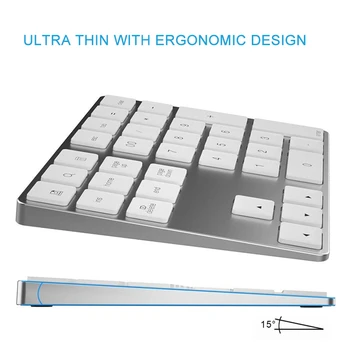 SeenDa Rechargble Bluetooth Mini Teclado Inalámbrico Numérico teclado Bluetooth de Aluminio de 34 teclas del teclado Numérico Para Portátil Tablet