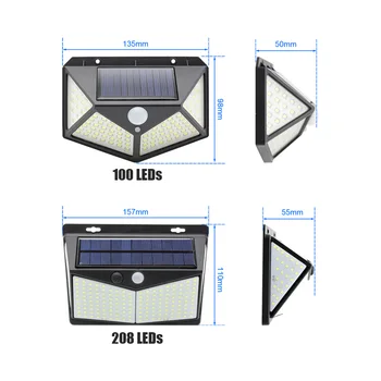 100/208 LED Energía Solar Sensor De Movimiento PIR Luz De Pared Lámpara De Jardín Lámpara al Aire Libre 