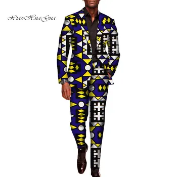 2 Piezas de Conjunto para los Hombres Tradicionales de África, la Ropa de los Pantalones de los Trajes de los Hombres de Fiesta de Manga Larga Chaqueta Trajes Más el Tamaño de África Trajes WYN602