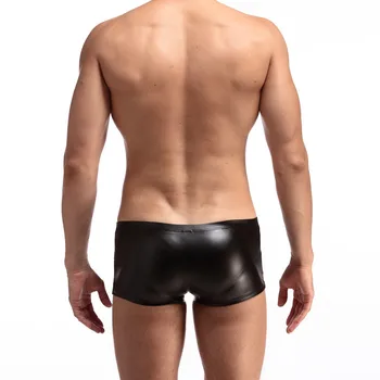 2017 de la Moda de Cuero de Imitación Elástica Hombres Sexy Mini Boxeadores de la Ropa interior Masculina Gay Pene de la Bolsa de los pantalones Cortos de Lencería Talla M L XL