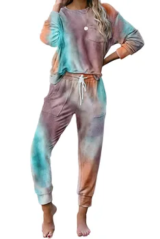 2020 las Nuevas Mujeres de Otoño Invierno Tie-Dye de Ocio Tops de Moda Camisas de Manga Larga, Pantalones Largos Conjunto de Pijama de la Mujer del Sueño Salón Conjuntos