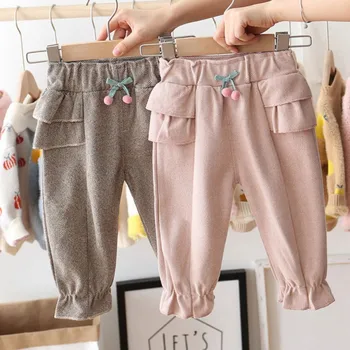 2020 Nuevo Bebé Niñas Otoño De Algodón Sólido Imprimir Pantalón Casual Decoración De Proa Pantalones De Niño Ropa De La Parte Inferior
