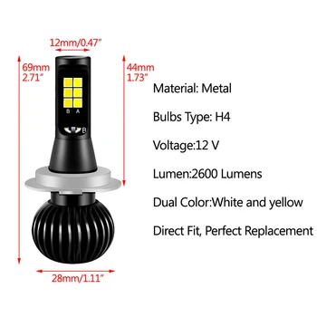 2pcs H4 9003 Doble Color de 160W LED Blanco + Ámbar Amarillo Niebla de Conducción de la Luz de las Bombillas de las luces de circulación diurna