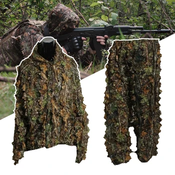 3D de la Hoja de Adultos Ghillie Suit Woodland Camo/Camuflaje de la Caza de Ciervos Acecho en