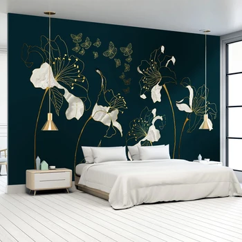 3D personalizado de la Foto de fondo de pantalla Para la Sala de estar Dormitorio Moderno de Lujo de Oro de Alivio de la Flor de Mariposa de Arte de la Pared Murales de papel pintado de la Decoración