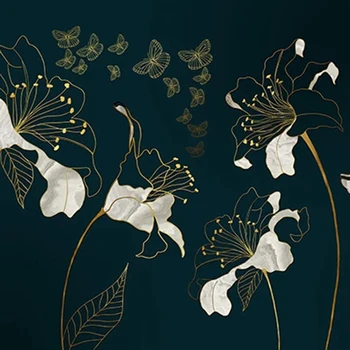 3D personalizado de la Foto de fondo de pantalla Para la Sala de estar Dormitorio Moderno de Lujo de Oro de Alivio de la Flor de Mariposa de Arte de la Pared Murales de papel pintado de la Decoración