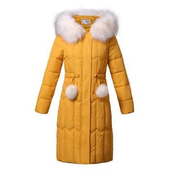Abrigo de invierno de las mujeres de color amarillo M-5XL más el tamaño de manga larga grande de piel con capucha de parkas 2020 otoño coreano slim calor chaquetas feminina LR801