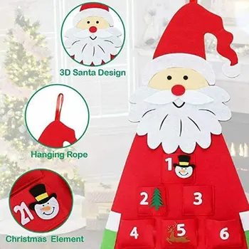 Calendario y Bolsillos de Fieltro Niños de la Pared Colgante de Santa Claus 24 Días de cuenta Regresiva Decorados Regalo para la Navidad SDF-NAVE