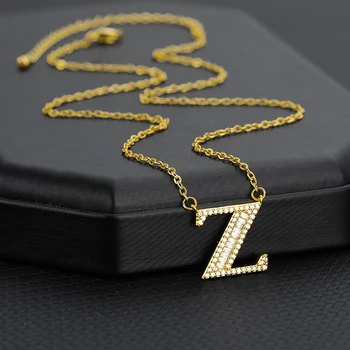 Circón de la a a la Z Carta Colgante&Collar Para las Mujeres de Cristal de 26 Inicial Alfabeto Cadena de Oro Collares Cúbicos Circón de Hip Hop de la Joyería BFF