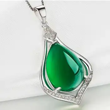 Color plata S925 collar Colgante de Jade Para las Mujeres de la piedra preciosa de la Clavícula Esmeralda peridoto de la Joyería 925 Collar de los colgantes Bizuteria