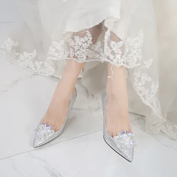Cristal de Zapatos de Tacón Alto de Banquetes de las Mujeres Zapatos de 2020, Más el Tamaño de diamantes de imitación Boda de la Princesa de los Zapatos de Fino Tacón de los Zapatos