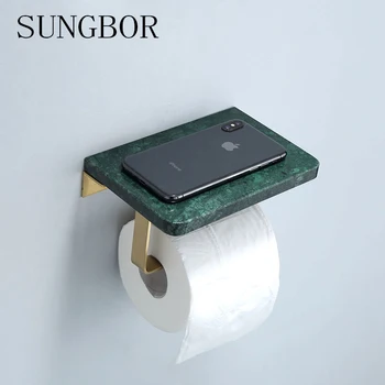 De latón, mármol, papel higiénico titular de bastones de oro bruñido rollo de papel higiénico del baño de oro de teléfono móvil de luz de anaquel de lujo tejido sostienen
