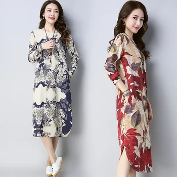 De manga larga de más el tamaño de ropa de cama de algodón vintage floral de las mujeres casual suelto de otoño en primavera vestido elegante vestidos de ropa vestidos de 2021