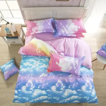 Denisroom ropa de Cama Conjuntos de nube ropa de cama de color rosa Cubierta de Edredón conjunto de funda de Edredón Queen king size IJ54#