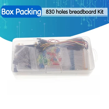 Electrónica Componente Básico Kit de inicio con 830 Tie-puntos de Tablero de Cable Resistencia Condensador LED Potenciómetro de Embalaje de la Caja