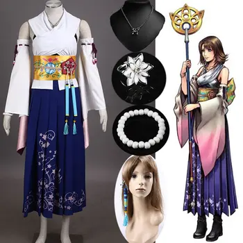 Final Fantasy X Yuna Traje de Cosplay+Collar+Pulsera+Anillo+aretes de Disfraces de Halloween para las Mujeres Adultas Trajes de encargo Cualquier Tamaño