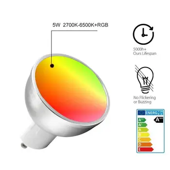 GU10 WiFi Smart Bombillas LED RGBW C+W Blanco 5W Dimmable Lámparas de Vida Inteligente Remoto de Control de Voz de las Bombillas de Luz de Trabajo con Alexa/Google