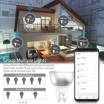 GU10 WiFi Smart Bombillas LED RGBW C+W Blanco 5W Dimmable Lámparas de Vida Inteligente Remoto de Control de Voz de las Bombillas de Luz de Trabajo con Alexa/Google