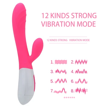 IKOKY 12 Frecuencia Consolador Vibrador de Clítoris Estimular el Doble de Vibraciones Eróticas G-spot Masaje Juguete del Sexo para las Mujeres de Silicona