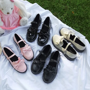Japonés Estudiante de la Universidad de las Niñas Puntera Redonda Hebilla de las Correas de Arco Zapatos de Lolita JK Cercanías Uniforme de Lovelive de la PU Zapatos de Cuero de 3 Colores