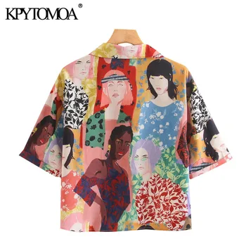 KPYTOMOA Mujeres 2020 de la Moda Impreso Botón arriba Blusas Vintage con Cuello de Solapa de Manga Corta de Mujer Camisas Blusas Tops Chic