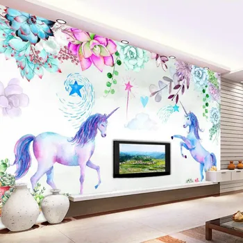 La Mejora de la casa de papel Tapiz Sala de TV Mural 3D fondo de pantalla para el Sofá Hotel KTV pintados a Mano en acuarela suculento unicornio