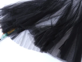 Las mujeres de verano sexy de encaje plisado cintura alta falda larga de las señoras de corea del vintage elegante tul de malla transparente de gasa negro falda midi