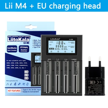 LiitoKala Lii-M4 LCD de 3.7 V/1.2 V AA/AAA 18650/26650/16340/14500/10440/18500 Cargador de Batería con pantalla Detectable capacidad de 5V