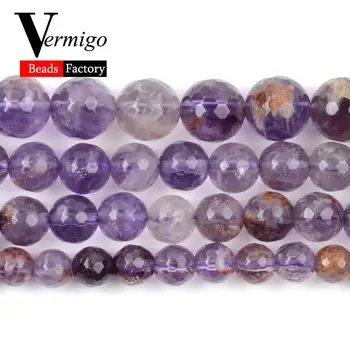 Natural de Cuentas de Piedra AAA Facetas Púrpura Fantasma Minerales Suelta Perlas Para la Joyería de Bricolaje Pulseras 6 8 10 mm 15inches Mayorista