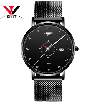 Relogios NIBOSI los Hombres Reloj de las Mujeres Top la Marca de Lujo De 2019 Delgado Relojes Para Hombres Impermeable Negro reloj de Pulsera Mujer Reloj hombre/Mujer