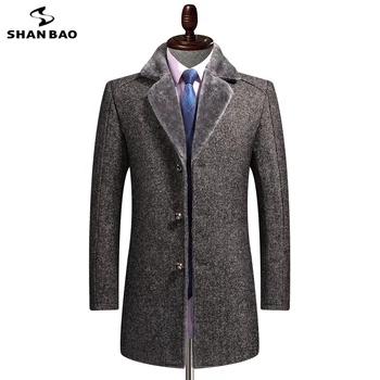 SHAN BAO además de terciopelo grueso y cómodo collar de lana abrigo de lana 2020 invierno de la marca de ropa de los hombres slim largo de la solapa de la capa de gran tamaño