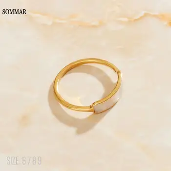 SOMMAR de compras en línea india de Oro 18KGP Lleno de tamaño 6 7 8 9 Cola de anillo para las mujeres Reducido Concha Blanca opal de bricolaje