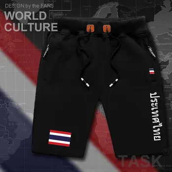 Tailandia para hombre pantalones cortos de playa para hombres cortos de la junta de bandera de entrenamiento bolsillo con cremallera sudor de culturismo de la rodilla de algodón país Tailandés TH