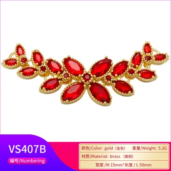 ZHUKOU 15x50mm Ajustable hojas de color rojo con encantos conector para las mujeres de la pulsera accesorios de la joyería de hacer hallazgos modelo: VS407