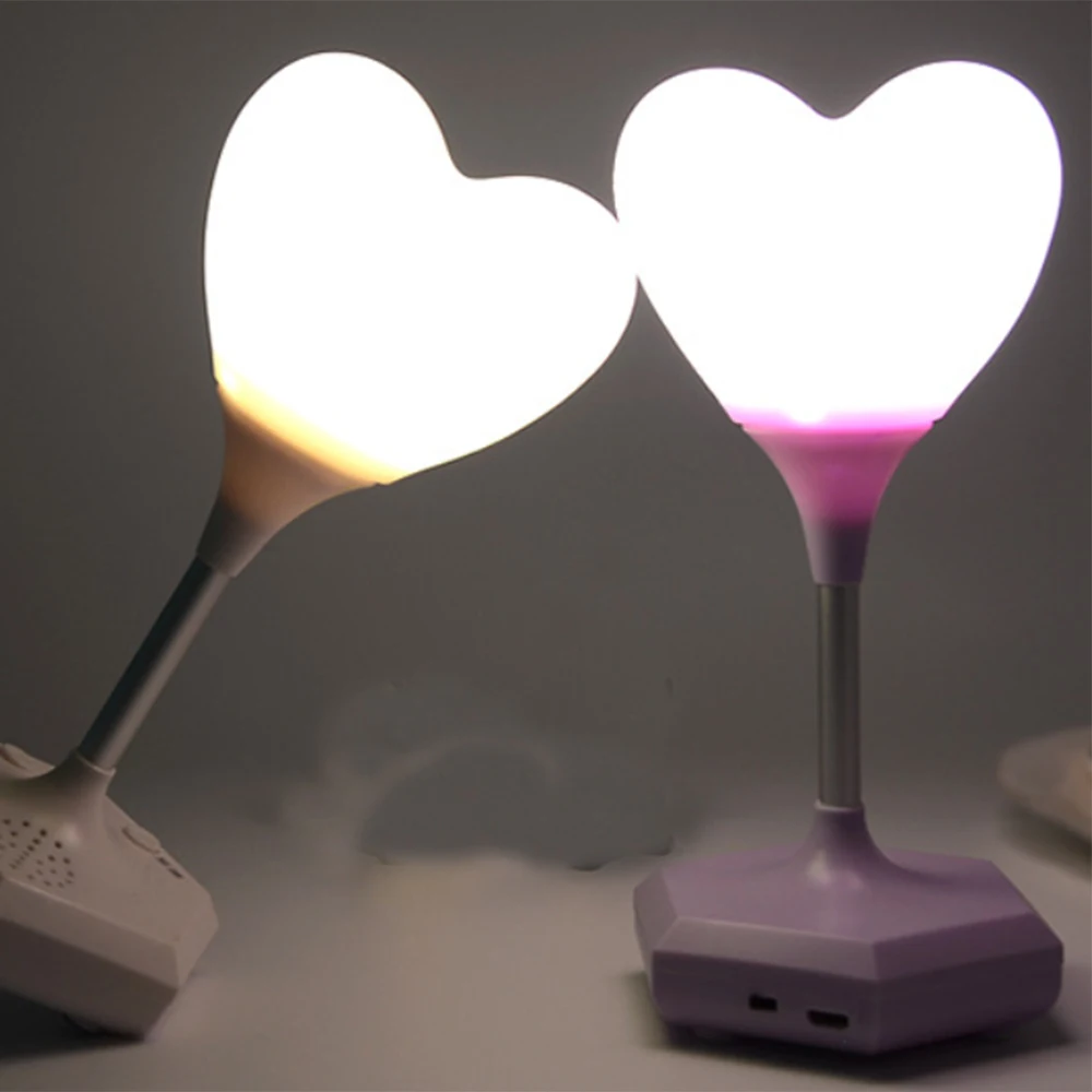 Control táctil LED Lámpara de Mesa USB Recargable Forma de Corazón Decoración Luz De Noche 